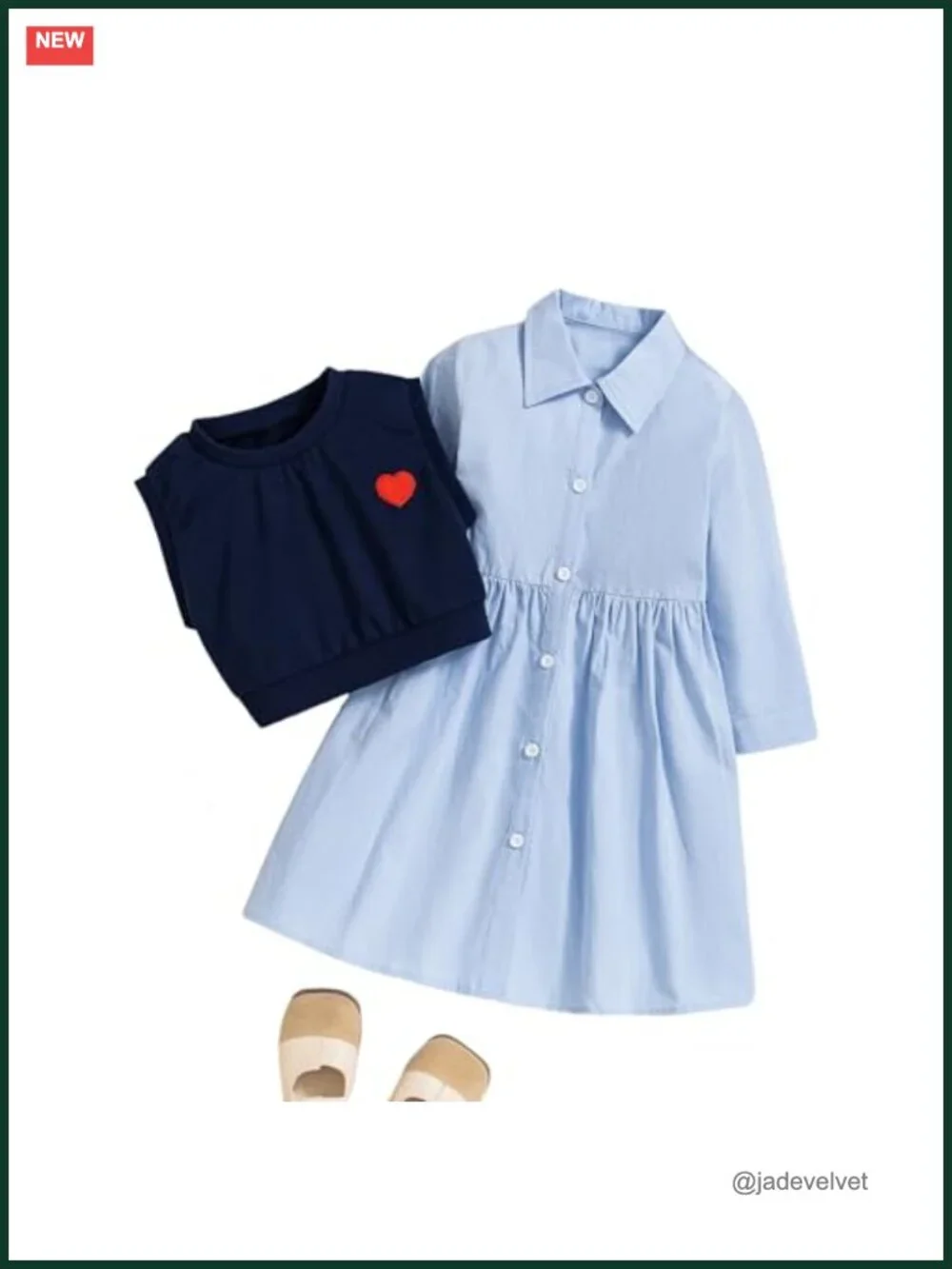 Girls 2 Piece Cotton Long Sleeve Dress Set with Vest